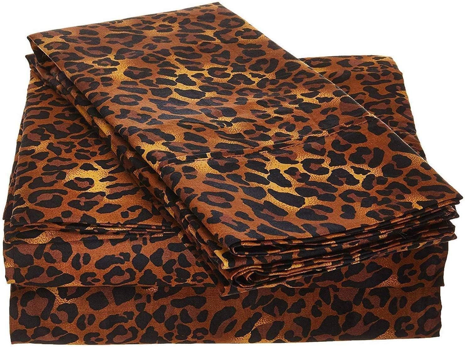Bright Decor Cotton King Size Leopard Printed Bed Sheets with Pillow Cover