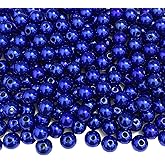 Jmassyang 400pcs 8mm Satin Luste Beads Round Plastic Pearl Beads Craft Beads Loose Pearls with Holes for Jewelry Making Bracelet Necklace Sewing Crafts Decoration (8mm, Royal Blue)