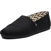 TOMS Men's Alpargata Slip-On Loafer Eco-Friendly Recycled Cotton Canvas, Elastic Gore, Rubber Sole, Black on Black, 11.5