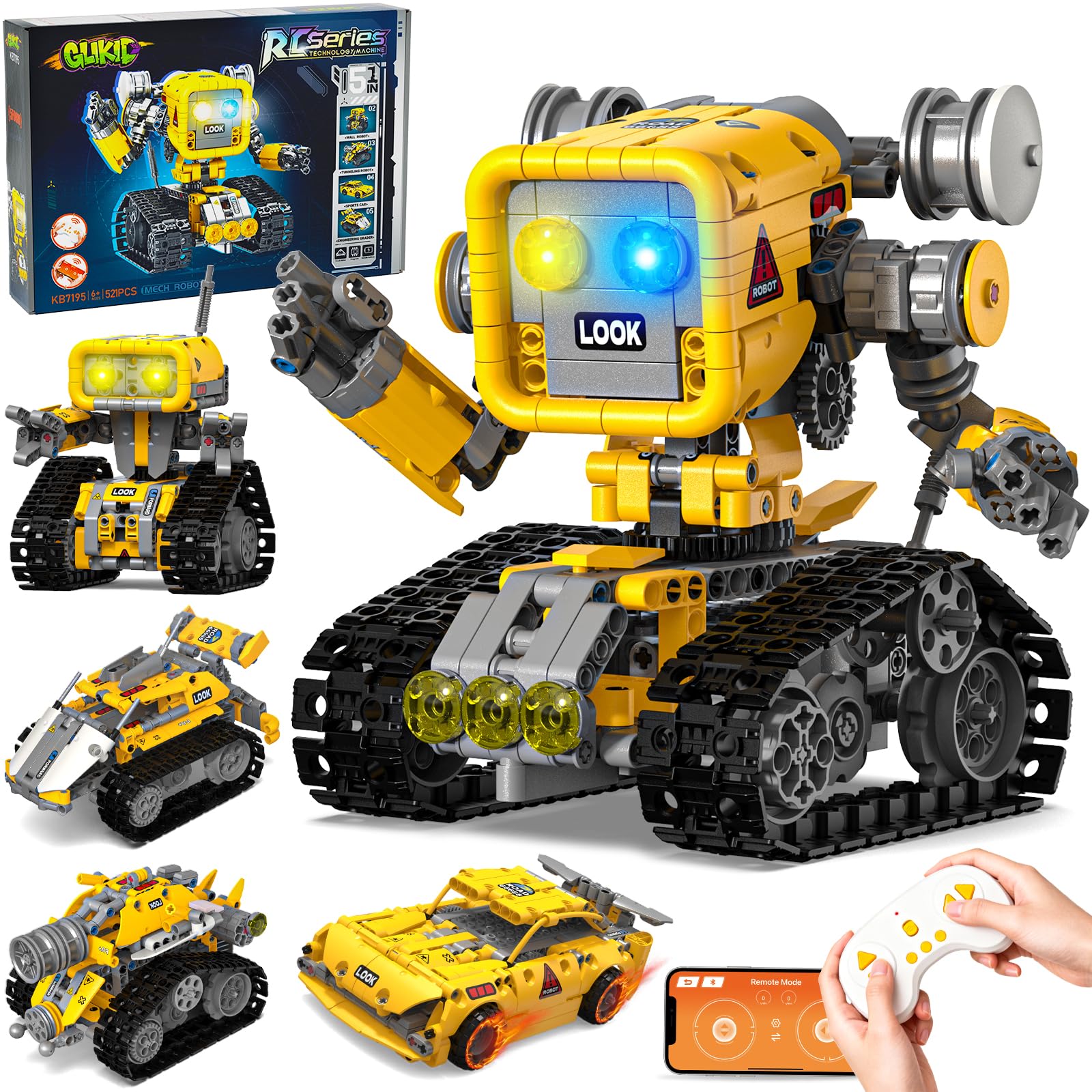 Photo 1 of Glikid 5 in 1 STEM RC Robotics Kit, APP & Remote Control Robot Building Kit, DIY Science Kits for Kids Age 8-12, 8 Year Old Boy Birthday Gift