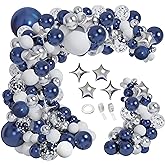 iLaFm 151pcs Navy Blue Silver Balloons Garland Arch Kit for Graduation Class of 2024 Prom Eve Birthday Wedding Retirement Party New Years Decorations