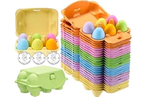 24 Pack Colored Egg Cartons, Half Dozen Pulp Egg Holders for Easter, Reusable Egg Baskets with Labels for Farm, Holds up to 6