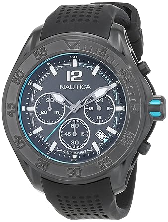 Mens 47mm Black Rubber Band Ip Steel Case Quartz Watch Nad25000G