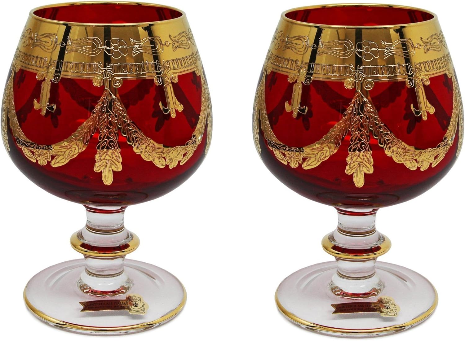 Interglass Italy, Red Crystal Cognac Snifters Goblets