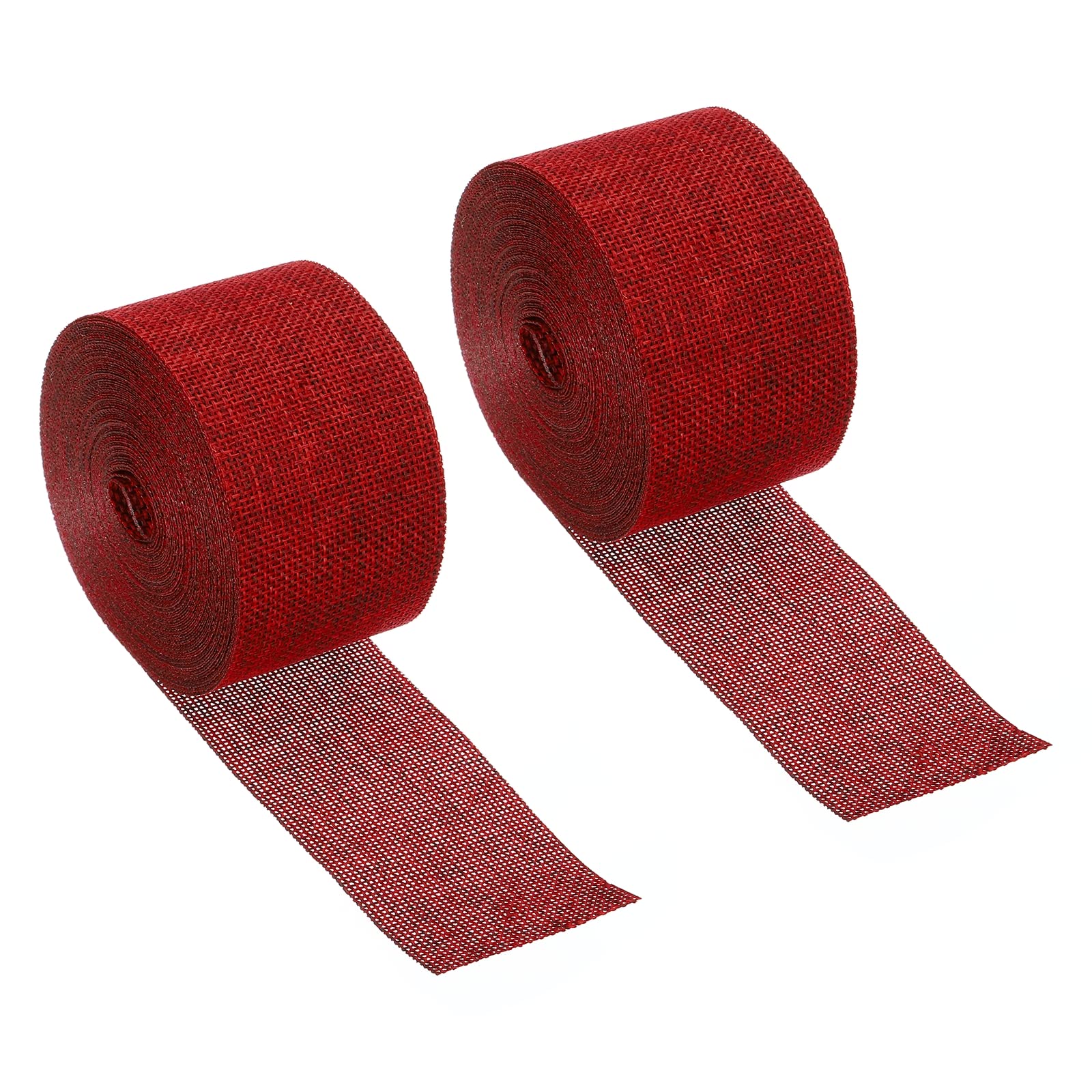 PATIKIL 2 Inch Wide 11 Yards Burlap Fabric Ribbon, 2 Pack Natural Wrapping Wire Jute Crafts Roll for Home DIY Wreath Wedding Christmas Decoration Wine Red