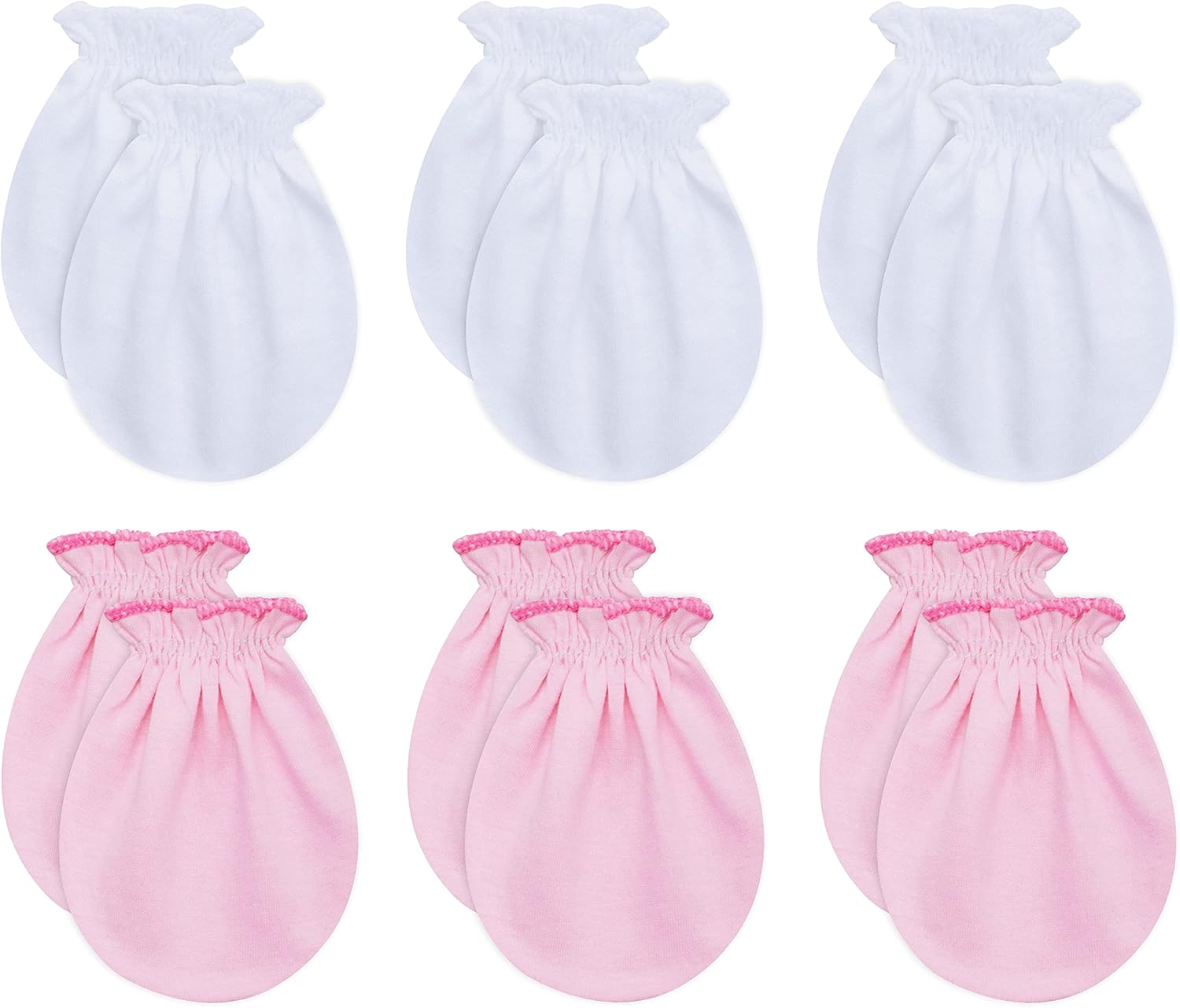 RATIVE Newborn Baby Cotton Gloves No Scratch Mittens For 0-6 Months Boys Girls (Newborn 0-6 Months, 3white+3pink): Clothing
