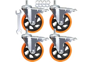 AOCHENLY Stem Casters Heavy Duty Swivel Threaded Stem Caster Wheels with American Size 1/2''-13x1'' Thread Dual Locking Wheel with Brakes Pack of 4 (5 inch, with Brake)