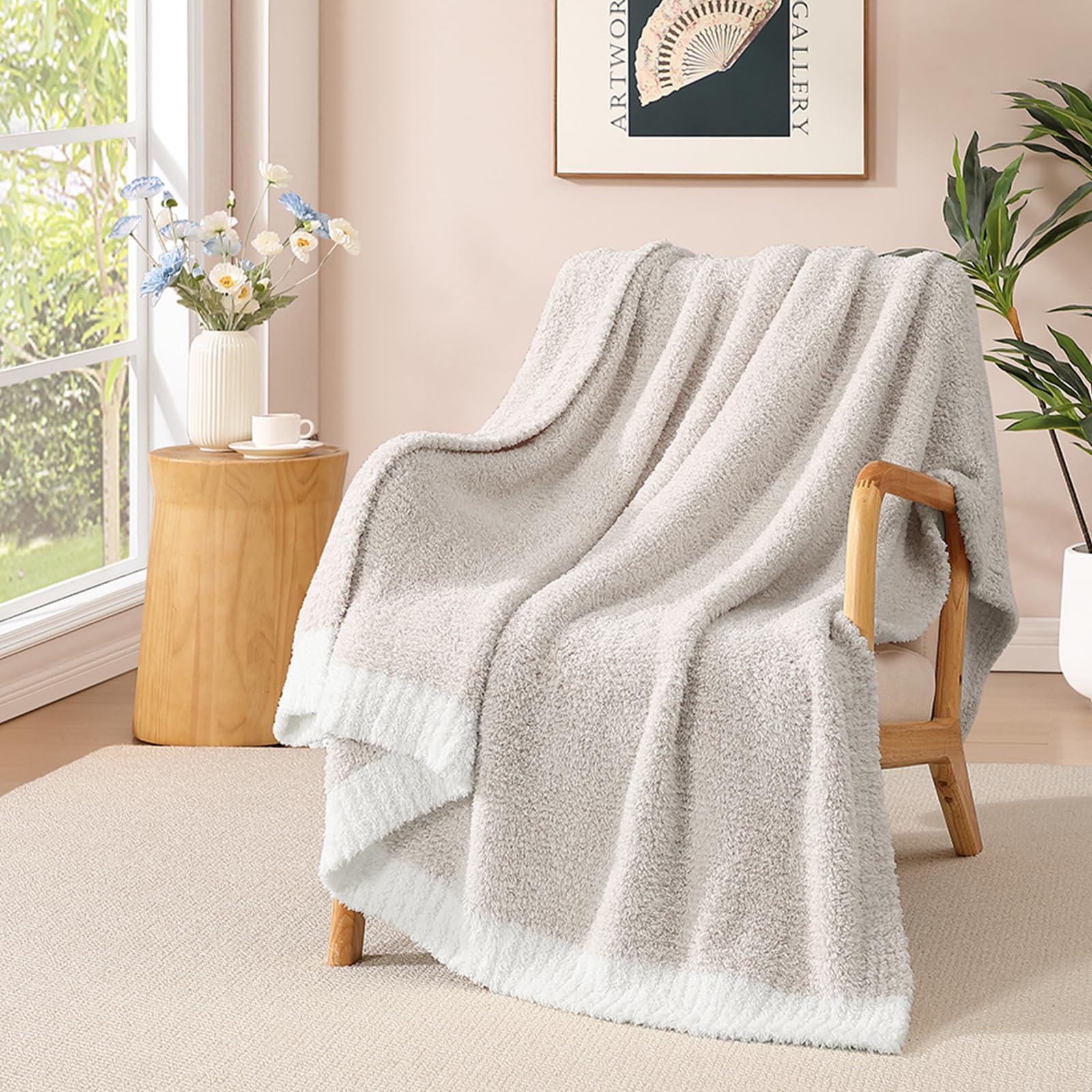 Photo 1 of WRENSONGE Throw Blanket Cationic Dyeing Taupe Soft Cozy Fluffy Warm Hand Made Throw Blankets for Couch, Sofa, Chair, Bed, Camping, Picnic, Travel Lightweight Bed Blanket - 50"*60"