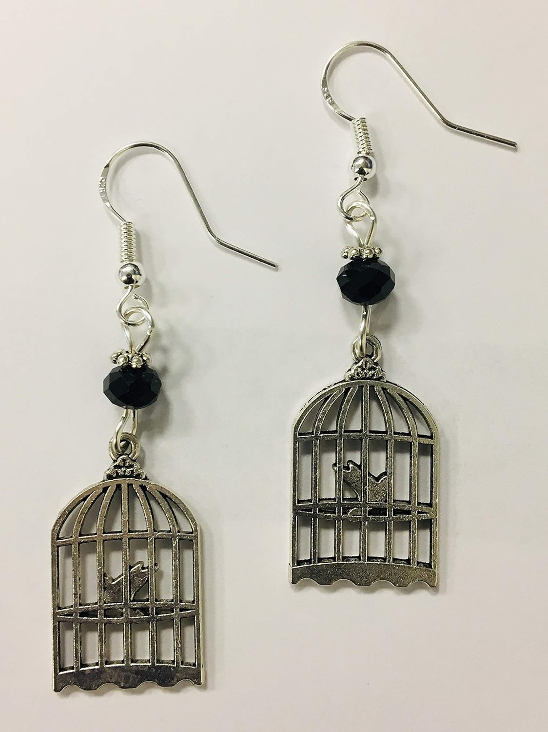 Bird in a cage, Birdcage Earrings with jet black crystal
