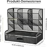 Marbrasse Mesh Desk Organiser Multi-Functional Pen Holder with Drawer Black view 6