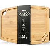 Astercook Large Bamboo Cutting Board for Kitchen | Natural Bamboo Cutting Board, 16 x 12 Inch, with Juice Groove and Handle for Kitchen Prep and Serving