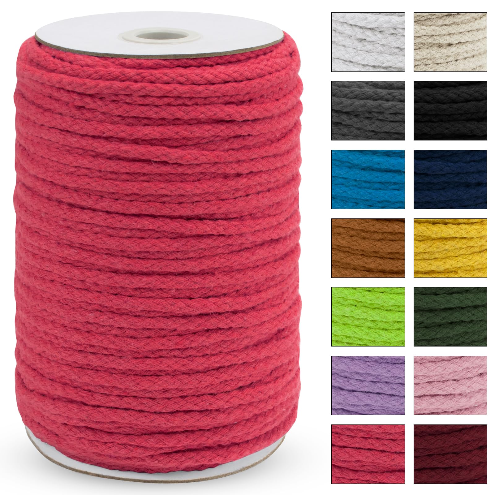 Uiopa Macrame Cord 5mm x 90m, Thick Macrame Rope 8-Strand Braided Cotton Rope, Rose Red Cotton Cord for Plant Hangers, Wall Hanging, Dream Catcher, Garden, DIY Projects