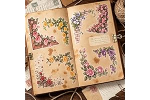180pcs Floral Corner Stickers, Self-Adhesive Flower Stickers for Scrapbooking Journaling Junk Journal Supplies, Courtyard Gar