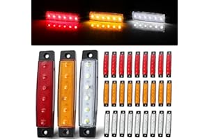 MADCATZ 3.8 Inch Mix Set 10 Amber 10 Red 10 White LED Clearance Lamp 6 Led Side Marker Indicators Lights 2835 SMD for Truck Lorry Trailer Bus Cabin Boat 12V DC Waterproof Pack of 30