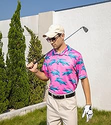 uideazone Funny Golf Shirts for Mens Hawaiian Pink