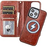 Bocasal for iPhone 14 Pro Max Wallet Case Compatible with MagSafe Wireless Charging, RFID Blocking Magnetic Leather Case with Card Slots Holder Kickstand Detachable Wrist Strap 6.7 Inch (Brown)