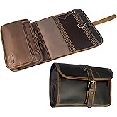 RUSTIC TOWN Leather Hanging Toiletry Bag for Men - Travel Shaving Dopp Kit - Bathroom Shower Toiletries Organizer - Leather C