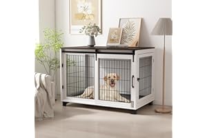 Piskyet Dog Crate Furniture Barn Door Dog Crate for Large Dogs Up to 80 lbs,Sliding Door Dog Crate Modern Decorative End Side Table Nightstand