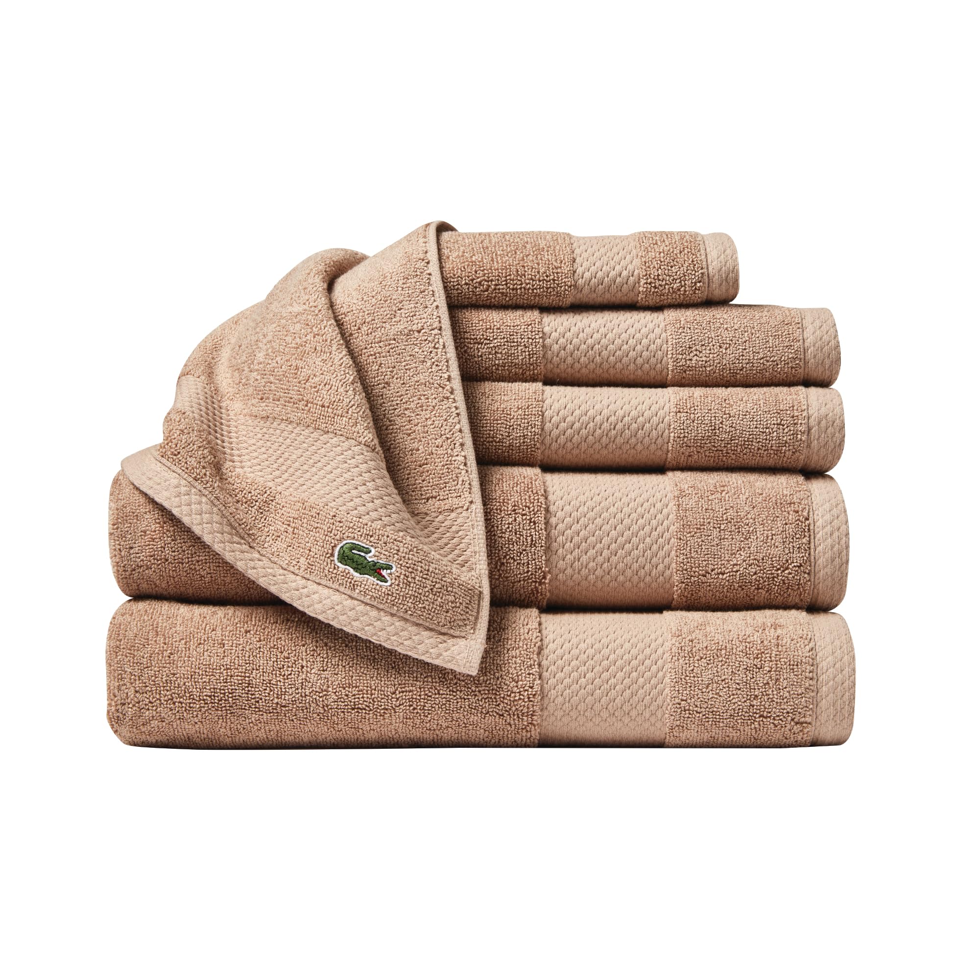 Lacoste Heritage Supima Cotton 6-Piece Towel Set, 2 Bath Towels, 2 Hand Towels, 2 Washcloths, Sand – Highly Absorbent & Quick Drying, Bathroom Essential, Machine Washable Image