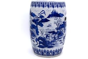 Euro Ceramica Claybarn Blue Garden Porcelain 16" Decorative Landscape Stool - 10.75 x 10.75 x 16