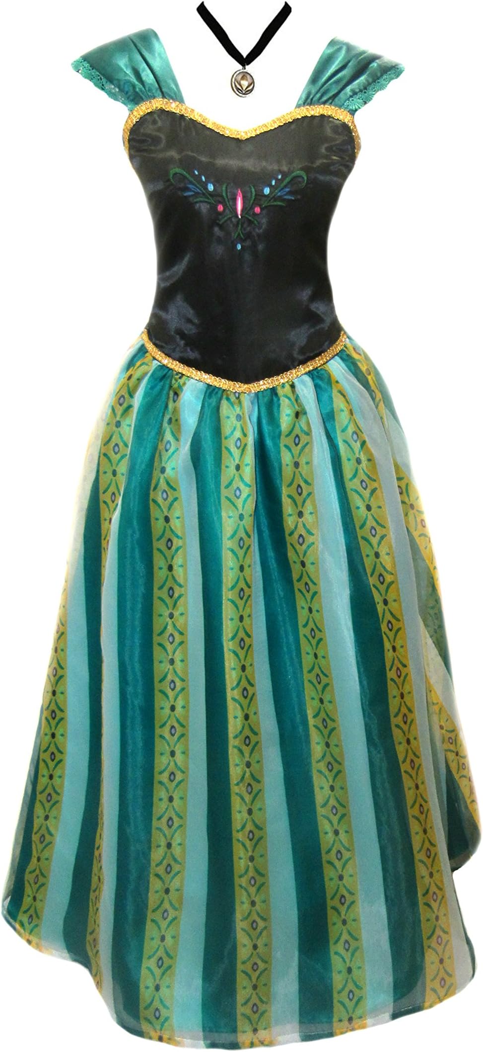 Cokos Novelty Adult Women Frozen Anna Elsa Coronation Dress Costume (Women Size Medium, Amazon Green)