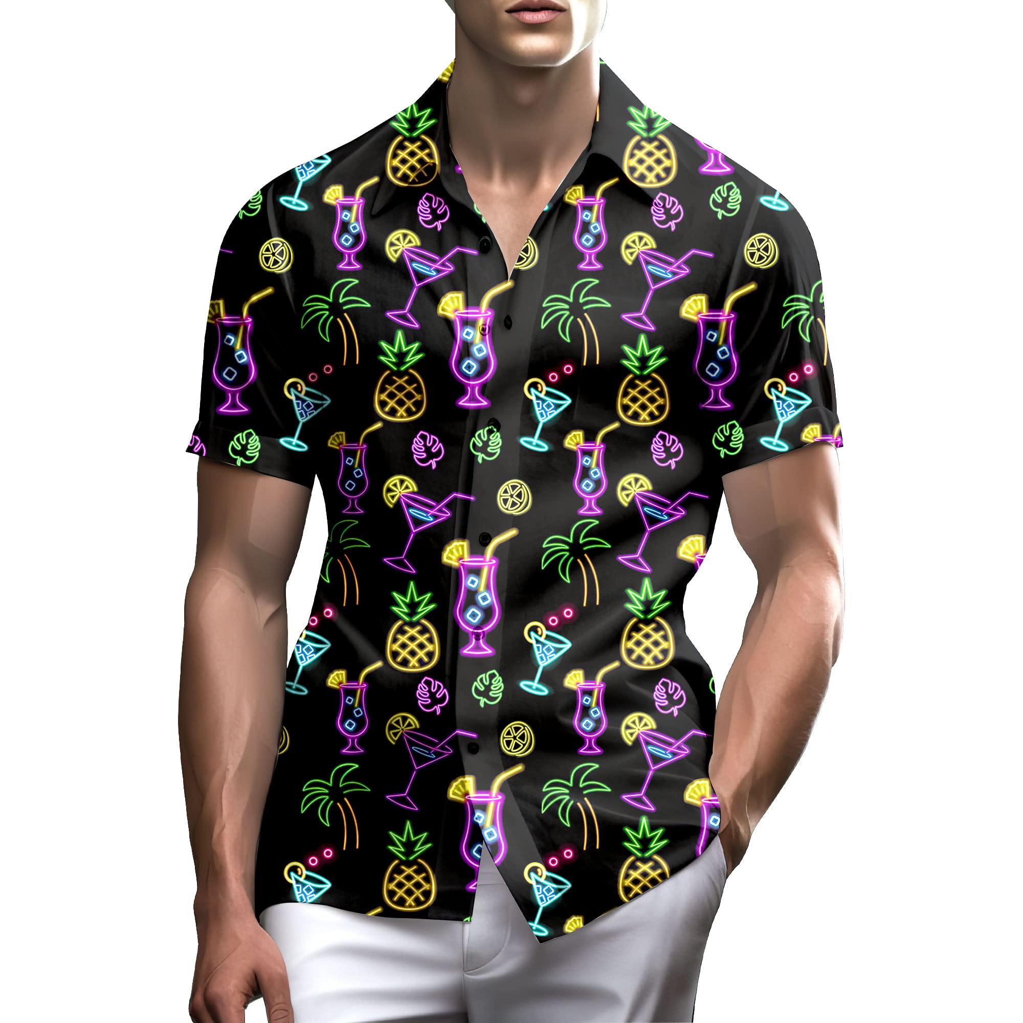 Photo 1 of Stazary Neon Shirts for Men Button Up Shirts,Mens Neon Shirt Hawaiian Shirt for Men,Mens Beach Shirts medium 