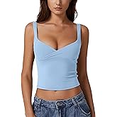 QINSEN Women's V Neck Tank Tops Double Lined Adjustable Strap Camisole Shirt