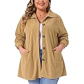 Agnes Orinda Plus Size Corduroy Shirt for Women Long Sleeve Button Down Blouses Tops Loose Shacket Jacket with Pockets