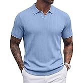 COOFANDY Mens Knit Polo Shirts V Neck Short Sleeve Ribbed Textured Polo Shirt Stretch Casual Golf Shirts Collared T Shirt