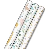 Hallmark Baby Shower Wrapping Paper Rolls - Animals, Grey Gingham, Rainbows Gift Wrap Paper (Set of 3 Rolls: 60 sq. ft. ttl.) for Baby Showers, Gender Reveal Parties, First Birthdays