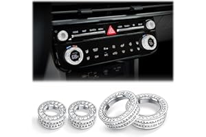 Kawmgoe 4PCS Crystal Knob Cover Trim Set - Zinc Alloy Rhinestone Interior Bling Accessories, Stylish Control Knob Caps Compat