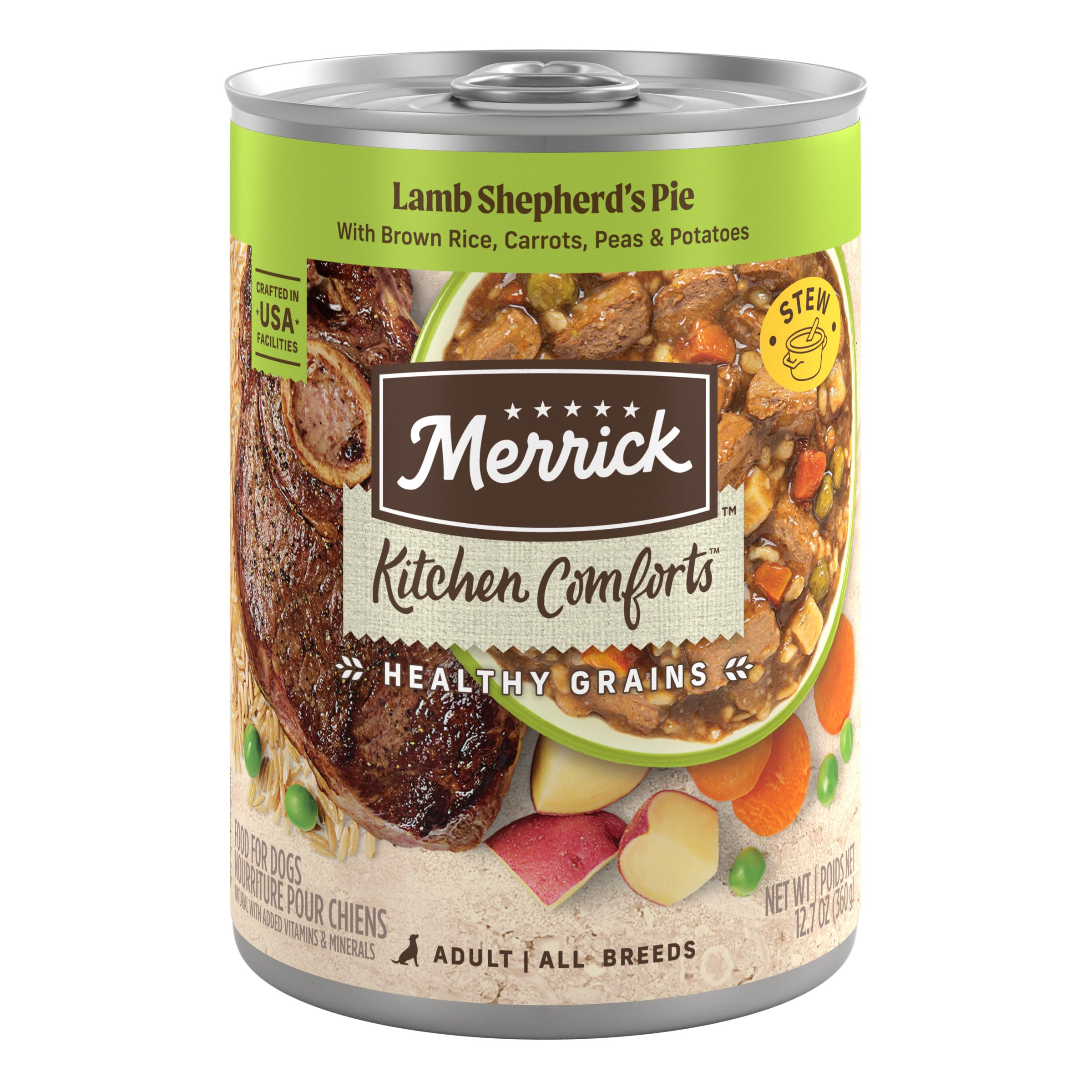 Photo 1 of **BEST BY JUNE 2026**
Merrick Kitchen Comforts Healthy Natural Canned Adult Dog Food with Gravy, Shepherd’s Pie with Lamb and Rice - (Pack of 12) 12.7 oz. Cans