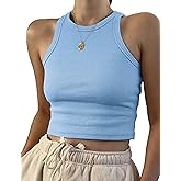 MISSACTIVER Women Basic Sleeveless Vest Crop Tank Top Casual Crew Neck Binding Crop Top