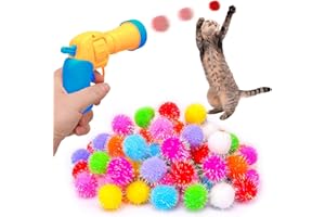 BooTaa Pet Toys, Interactive Cat Toy Set, 80pcs Glitter Pom-Poms Cat Ball Toy with 1 Launcher, Safe Soft Cat Toy Balls for Fetch, Training, Playing