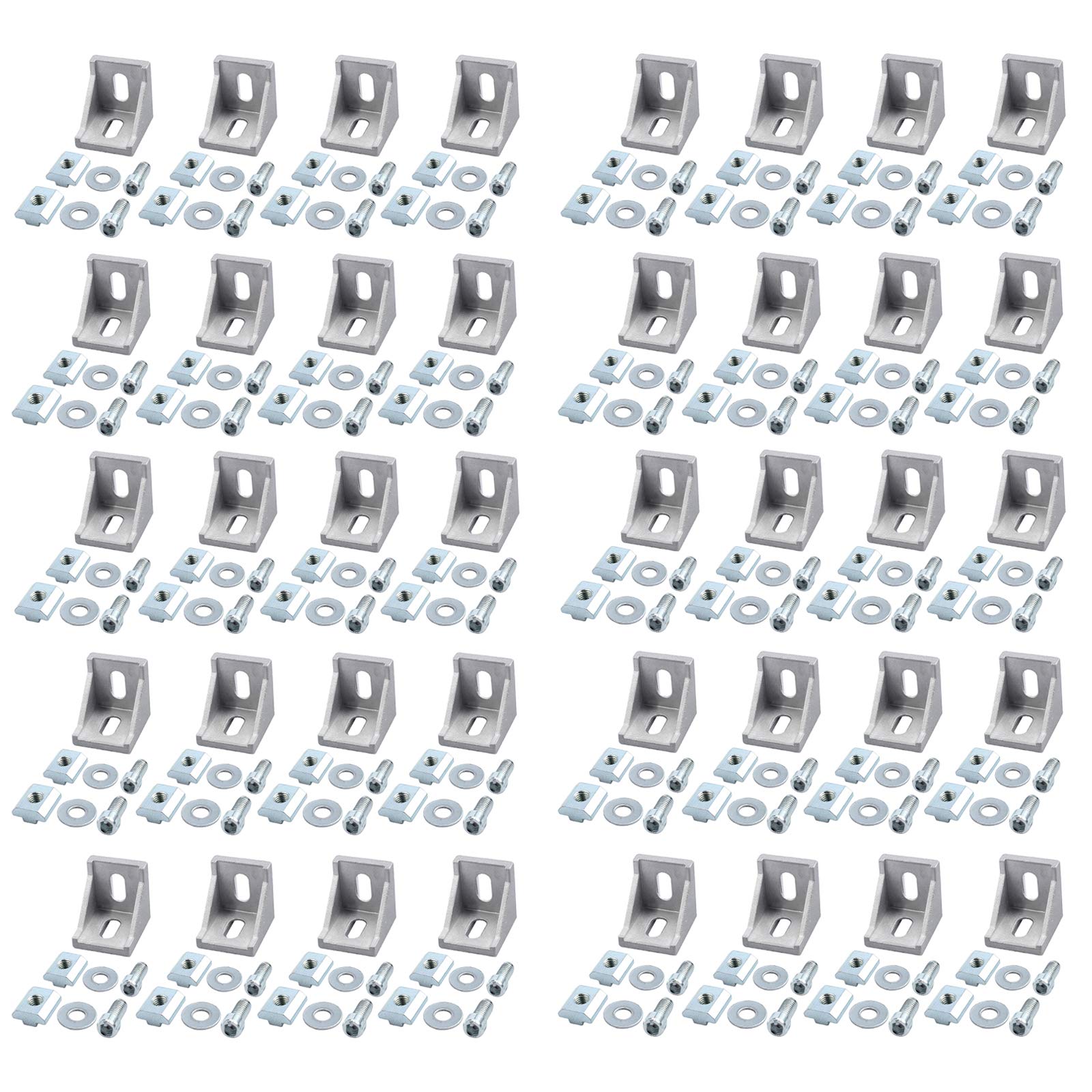 Justech 40pcs 4040 4080 Corner Mounting Bracket L Shape Right Angle Joint Brace Fastener Home Hardware Aluminum Corner Bracket with Screws 39x39x35mm