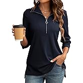 COSSEN Womens Tops Dressy Casual Shirt 3/4 Sleeve V Neck Business Casual Blouses Zipper Collar Women Polo Shirts