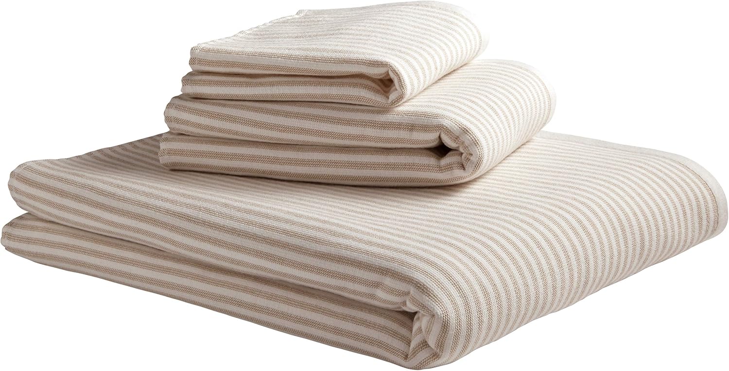  Brand – Stone & Beam Casual Striped 100% Cotton Bath Towel, Hand Towel, and Washcloth, Tan and White: Home & Kitchen