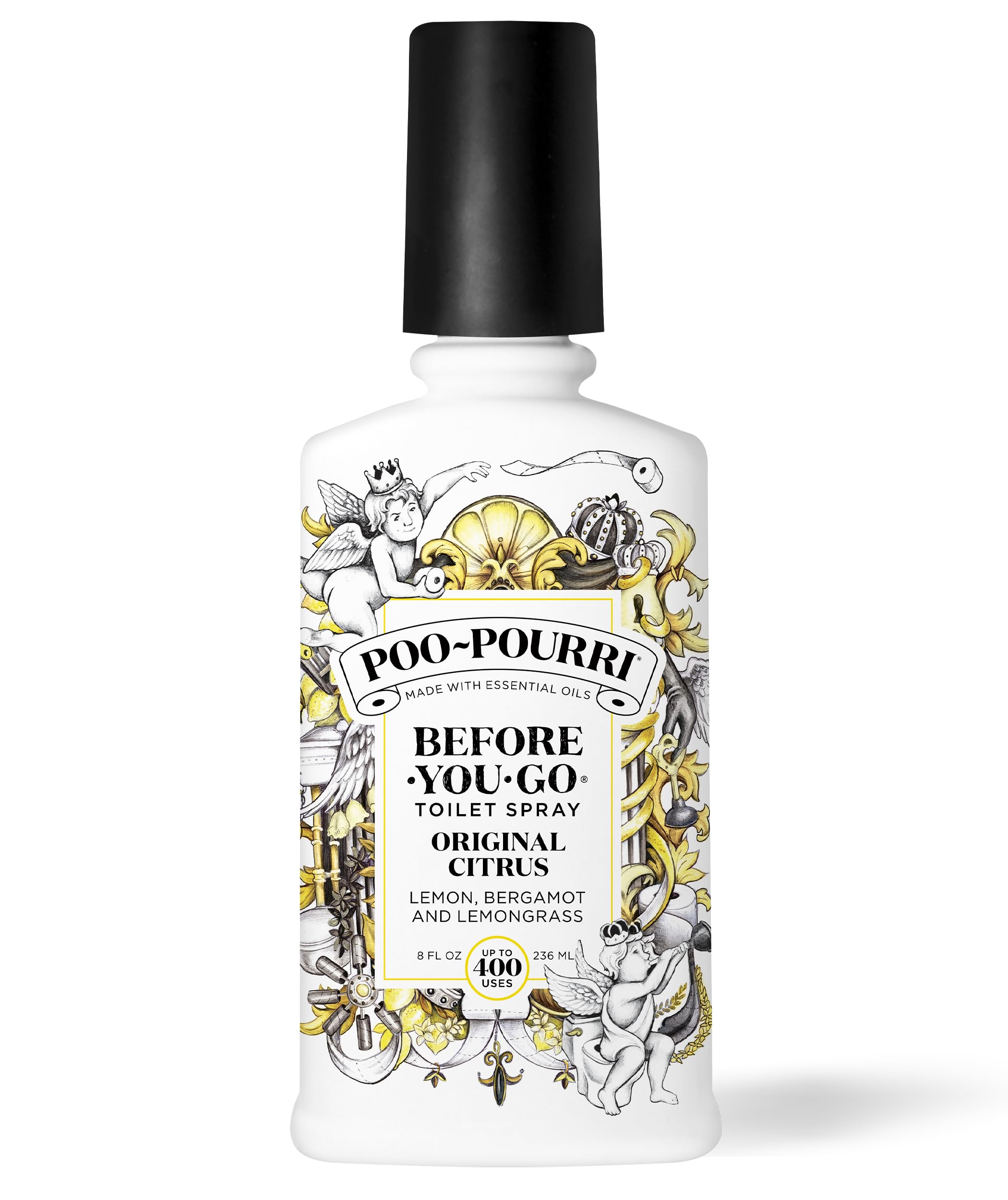 Poo-Pourri Before-You-Go Toilet Spray, Original Citrus, 8 Fl Oz, Up to 400 Uses, Bathroom Odor Deodorizer, Plant-Based with Essential Oils, for Home or Work, Lemon, Bergamot and Lemongrass Scent