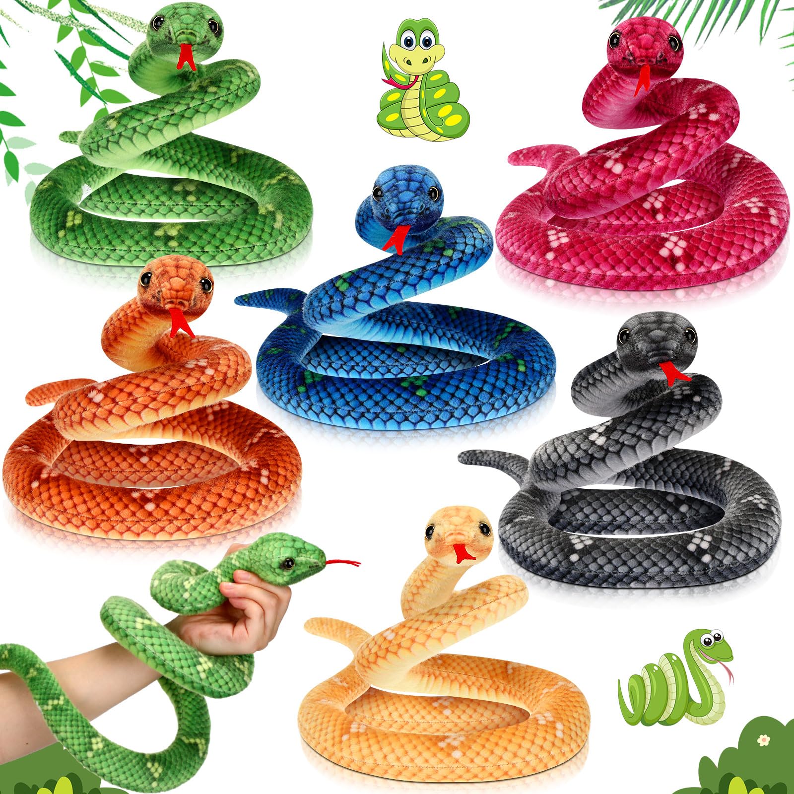 Photo 1 of Meooeck 6 Pcs 31.5 Inch Snake Plush Large Snake Stuffed Animal for Stuffed Cobra Plushes Realistic Animals Prank Gifts for Birthday Party Favors Halloween Carnival Prank Props