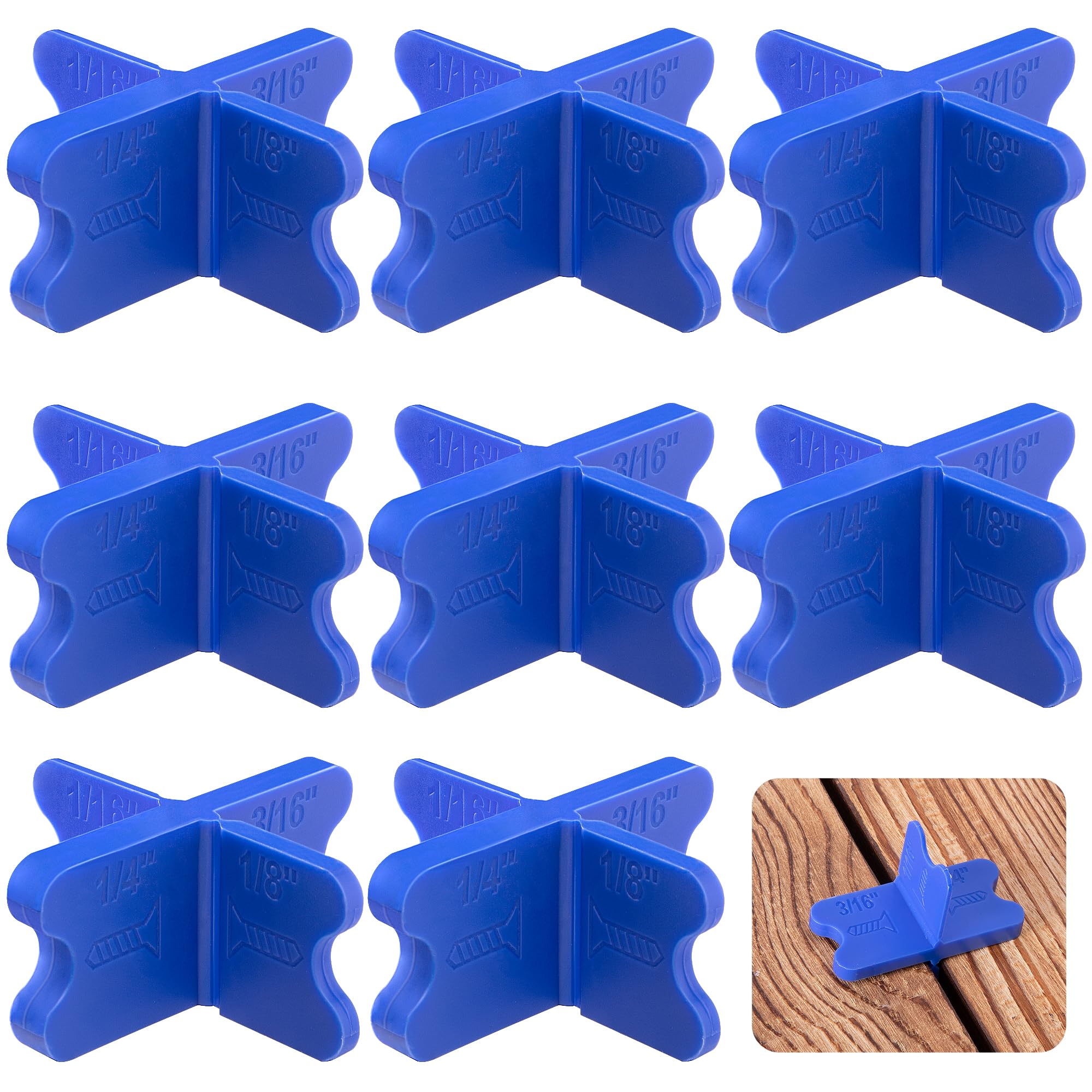 Photo 1 of Nkiy Quen 8 Pcs ABS Deck Spacer Tool,4 Thicknesses Deck Board Spacers(1/16", 1/8", 3/16", 1/4"),Blue Deck Spacers Assorted for Pressure Treated Composite Decking