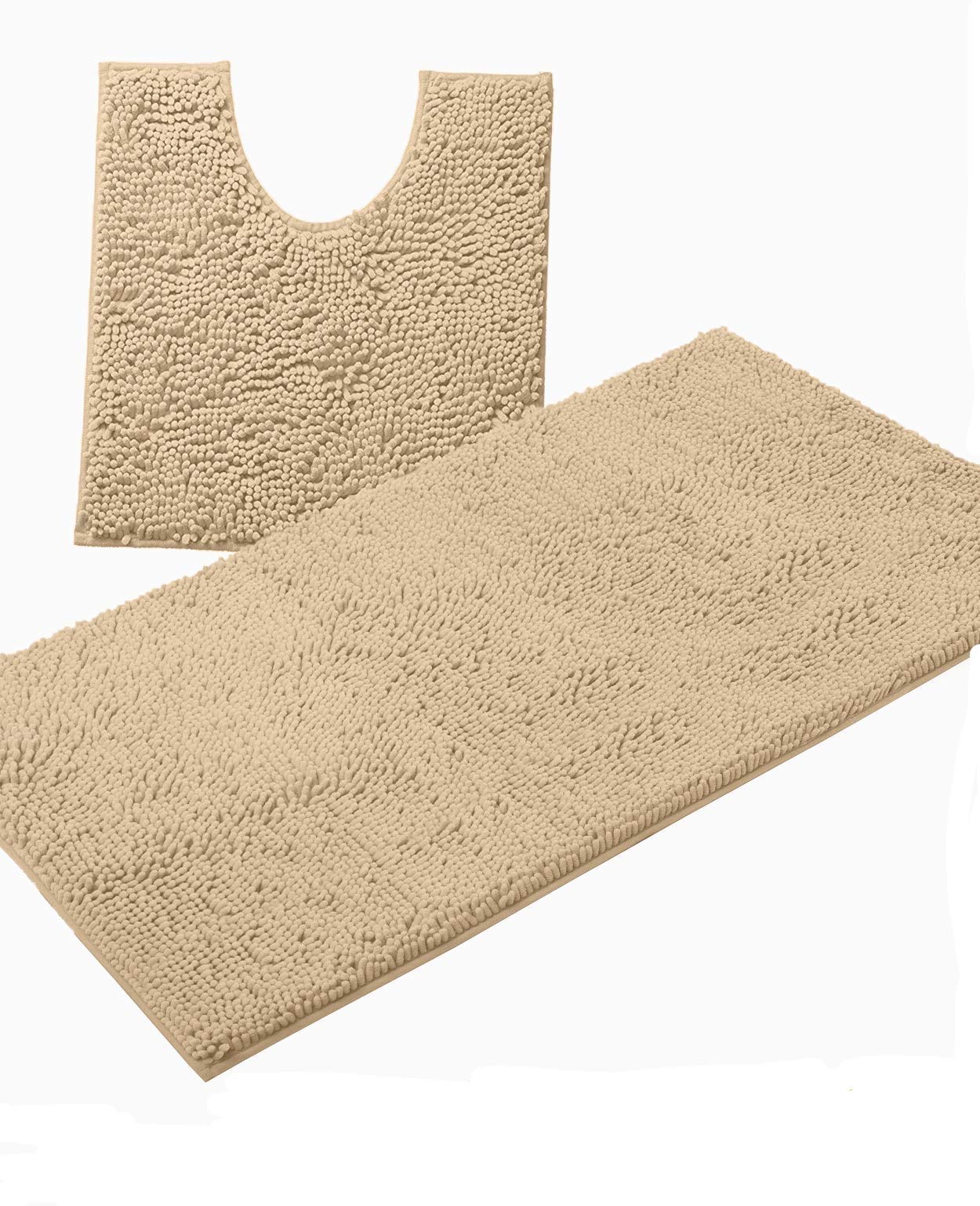 LuxUrux Bathroom Rugs Luxury Chenille 2-Piece Bath Mat Set, Soft Plush Anti-Slip Bath Rug +Toilet Mat.1&amp;#39;&amp;#39; Microfiber Shaggy Carpet, Super Absorbent