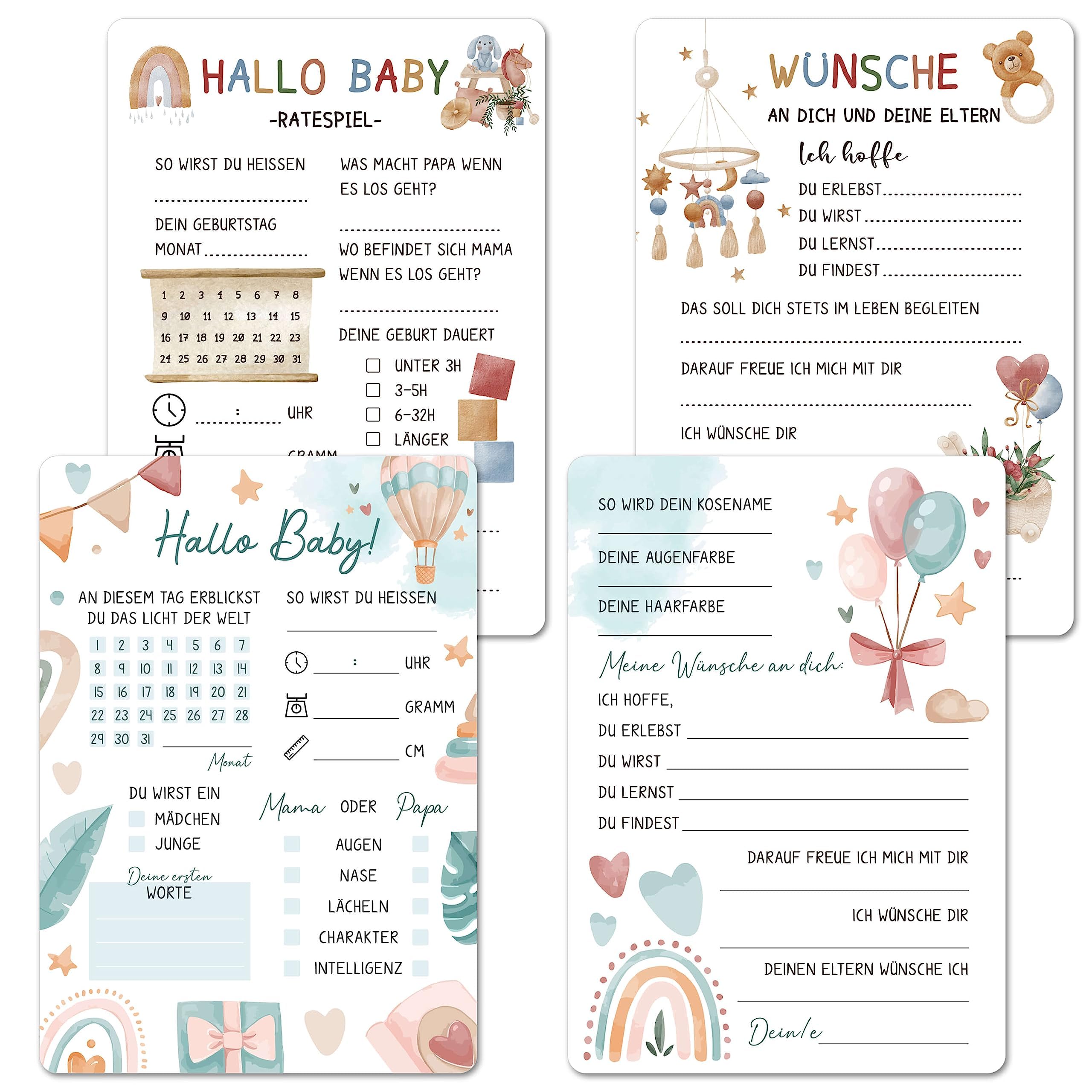 BIROYAL Baby Shower Games, 24 x Baby Shower Cards to Fill in - A6 Baby Shower Party Games Cards for Gender Reveal Party - Baby Shower Games for Boys and Girls - Printed on Both Sides
