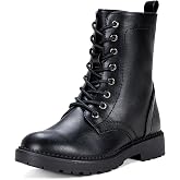 Vepose Women's Lace Up Combat Ankle Boots, Low Heel Moto Fall Booties | Flat Short Round Toe Boots, Side Zipper, Comfy Arch Support, Casual, Biker, Jeans, Office, Outfits, Daily Wear