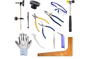 ZUOS Professional 13 Pieces Mosaic tile and Stained Glass Start-up Tool Set with Carrying Case, Lead Came Kit for Beginner with Cutters, Pliers, Square, Hammer, Fid, Safety Glass, etc