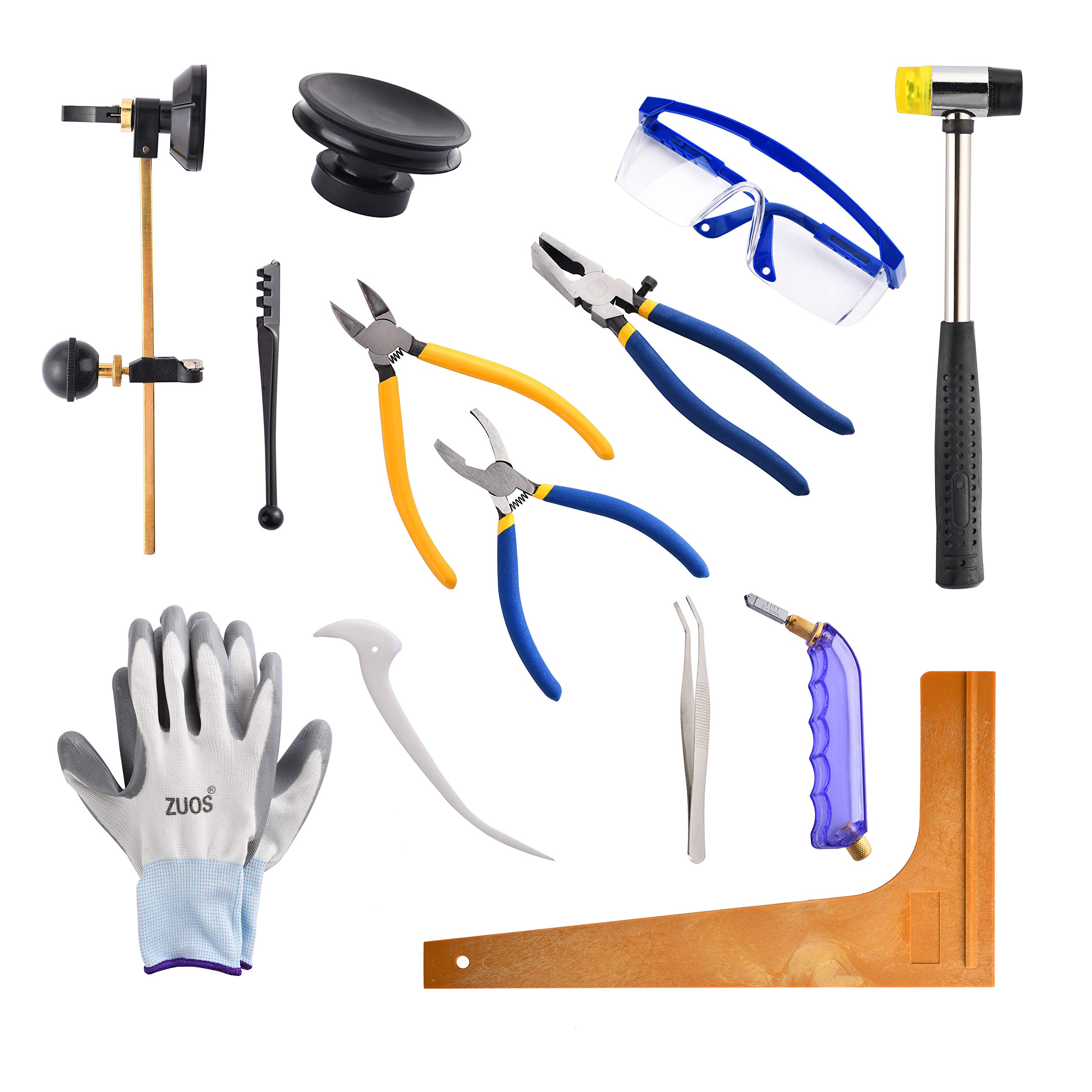 Photo 1 of Professional 13 Pieces Mosaic tile and Stained Glass Start-up Tool Set with Carrying Case, Lead Came Kit for Beginner with Cutters, Pliers, Square, Hammer, Fid, Safety Glass, etc