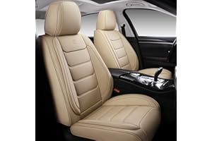 Isen-CoverAuto Full Coverage Faux Leather Car Seat Covers,Automotive Seat Covers for Cars,SUVs Pick-up Truck, Car Seat Cushion, Beige Seat Covers for 5 Seats,Front Seat Cover,Car Seat Protector
