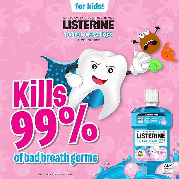 LISTERINE TOTAL CARE KIDS MOUTHWASH, ADA ACCEPTED, ALCOHOL-FREE ANTICAVITY FLUORIDE MOUTHWASH, CHILDREN’S MOUTHWASH FOR CAVITY PROTECTION AND FRESH BREATH, BUBBLEGUM FLAVOR, 500 ML, PACK OF 3