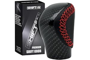 SHIFTIN Gear Shift Knob Shifter for Lexus ES GS GX is NX RC RX 200t 300 350 3450h 450hL 350L (Black Leather Red Stitch/Carbon Look)