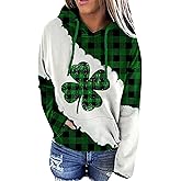 TYQQU Women St. Patrick's Day Casual Long Sleeve Hoodie Irish Shamrock Printed Loose Sweatshirt