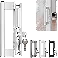 T-HAKEN Sliding Glass Door Handle Set with Lock – Aluminum Handle, Fits 6-5/8 in. Hole Spacing (White)